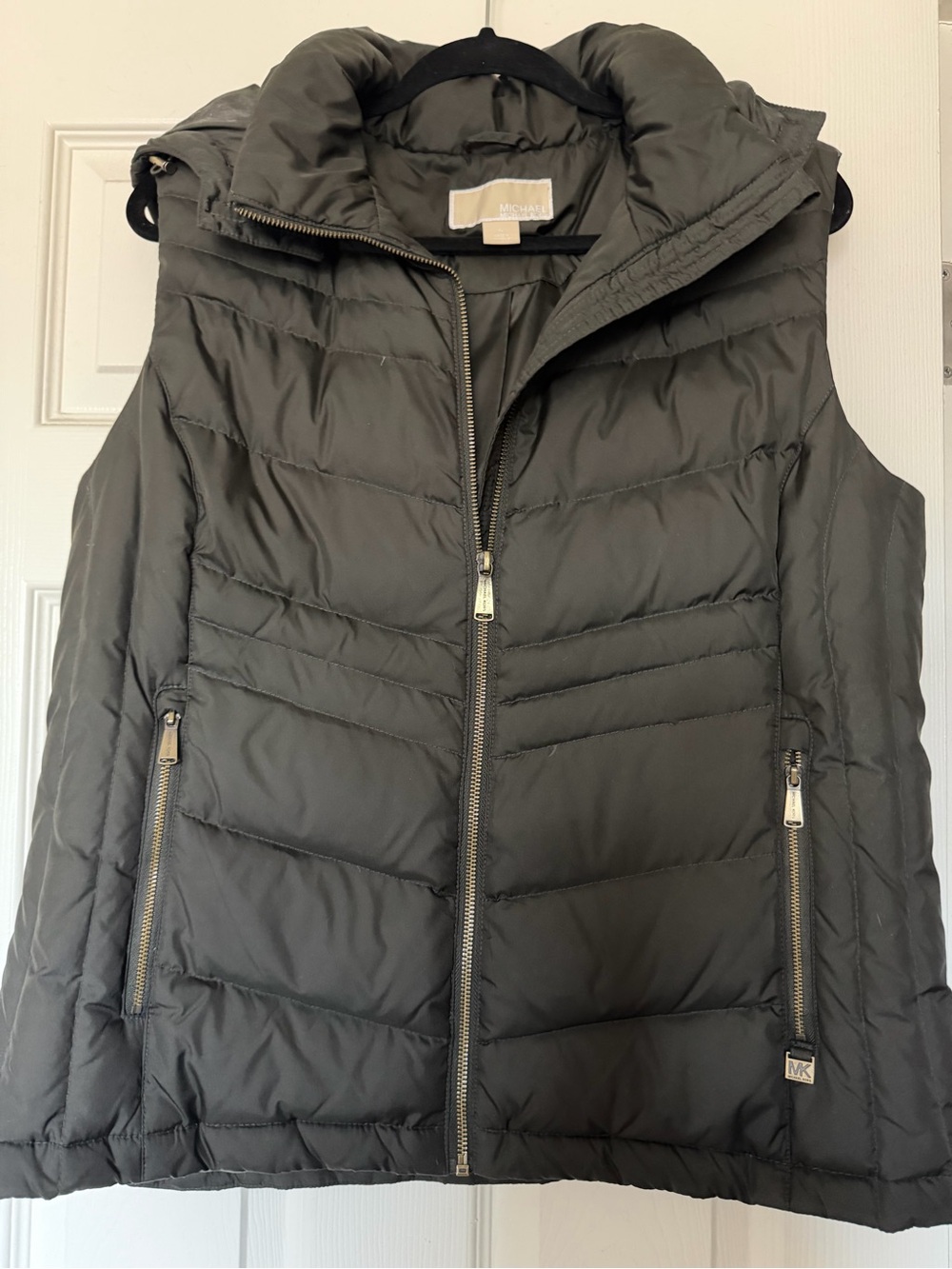 Michael Kors Dark Gray Quilted Hooded Puffer Vest